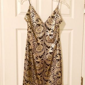 Gold and Black Detail Cocktail Dress